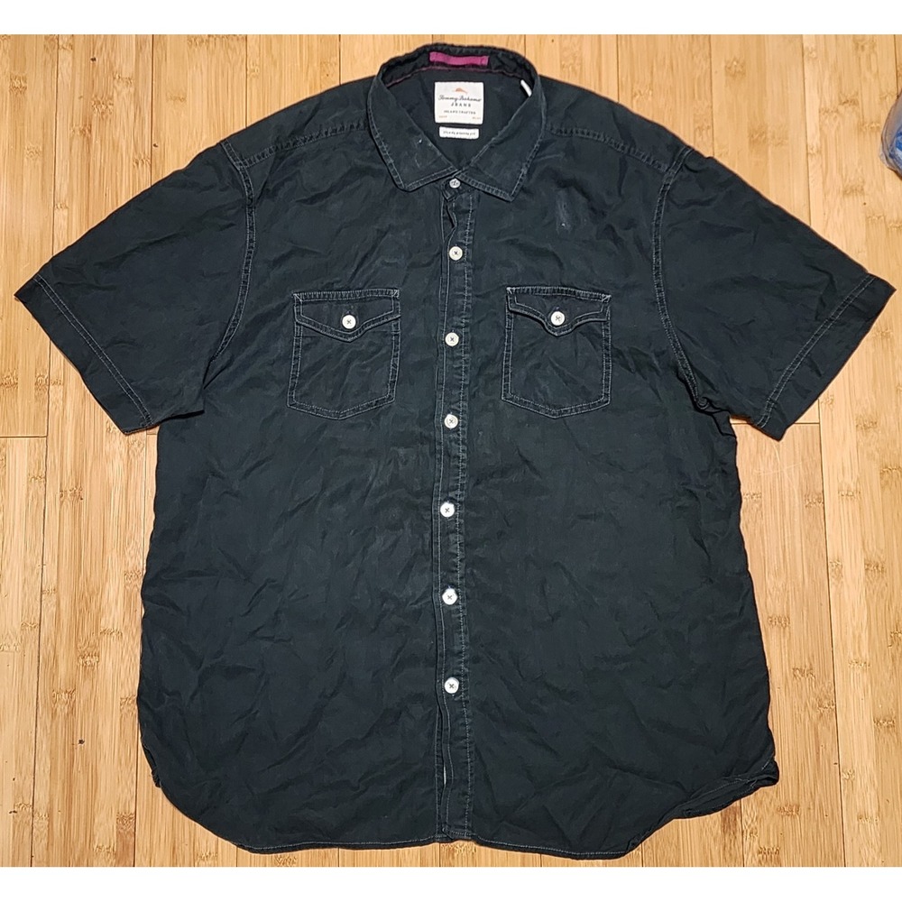 Tommy Bahama Jeans Mens Black XL Island Crafted Modern Fit Button Shirt Hawaiian